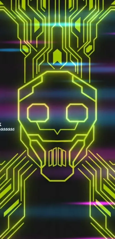 Neon yellow skull with tech lines background image.