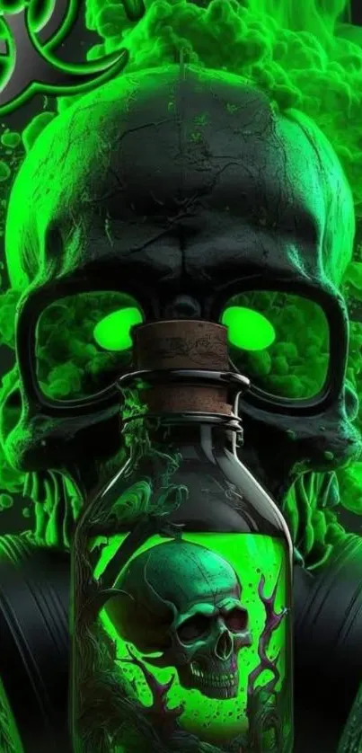 Neon green skull with toxic fog fantasy wallpaper.