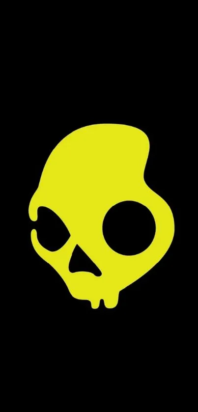 Vibrant neon yellow skull on a black background wallpaper.