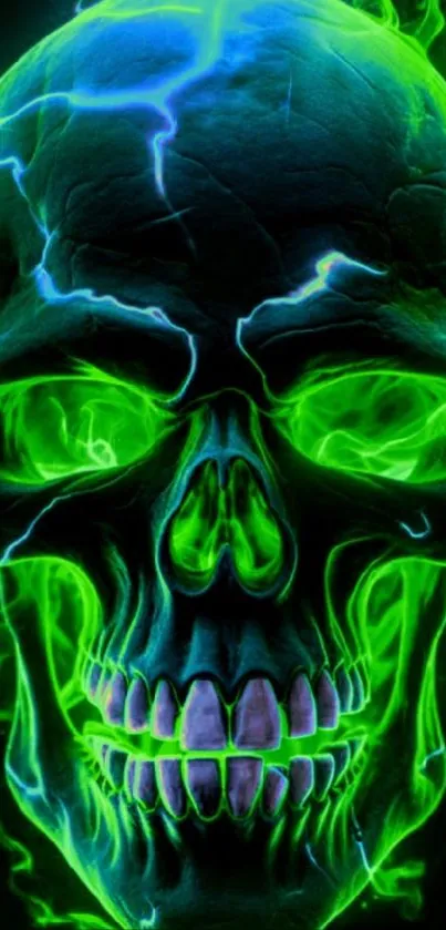 Neon green skull wallpaper with vibrant colors and electrifying design.