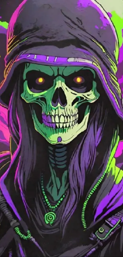 Neon skull warrior with vibrant colors.