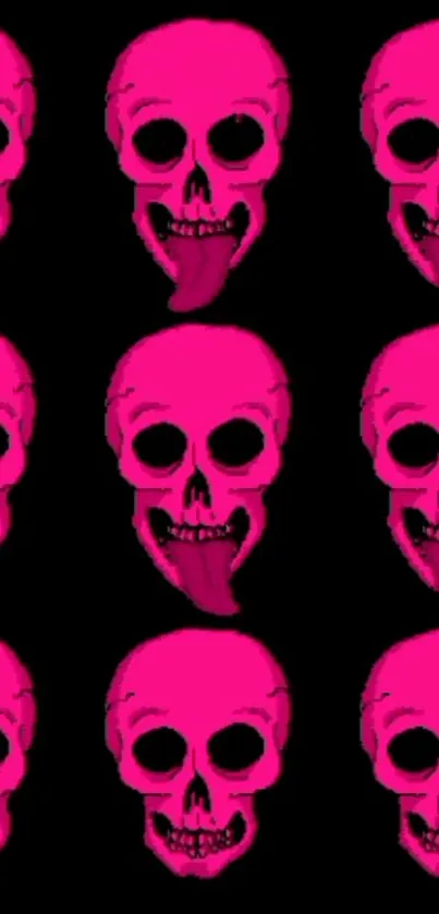 Neon pink skulls on black mobile wallpaper.