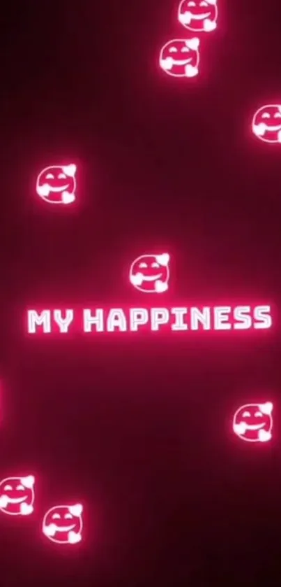 Neon-themed wallpaper with glowing smiley faces and 'My Happiness' text.