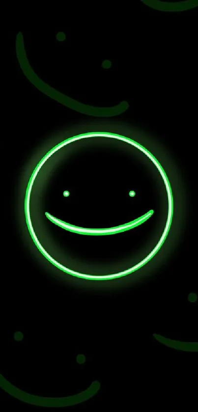 Neon green smiley face on a dark backdrop wallpaper.