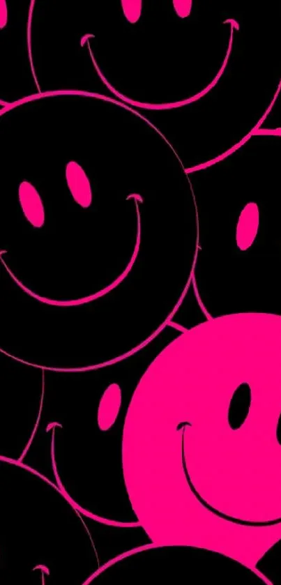 Neon pink and black smiley face wallpaper.