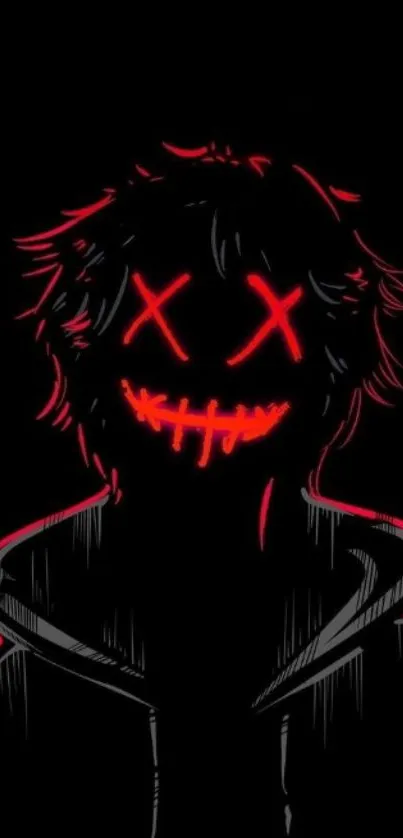 Neon red smiling face on a black background wallpaper.