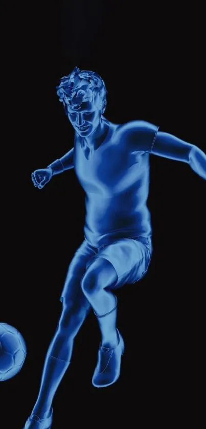 Neon blue soccer player on black background, dynamic and stylish mobile wallpaper.