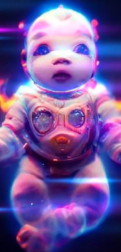 Futuristic neon space baby with vibrant colors.