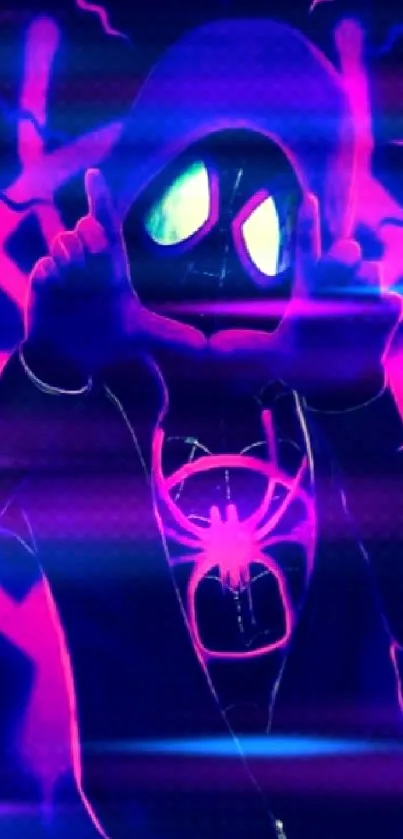 Neon Spider Hero with vibrant colors in dynamic pose.