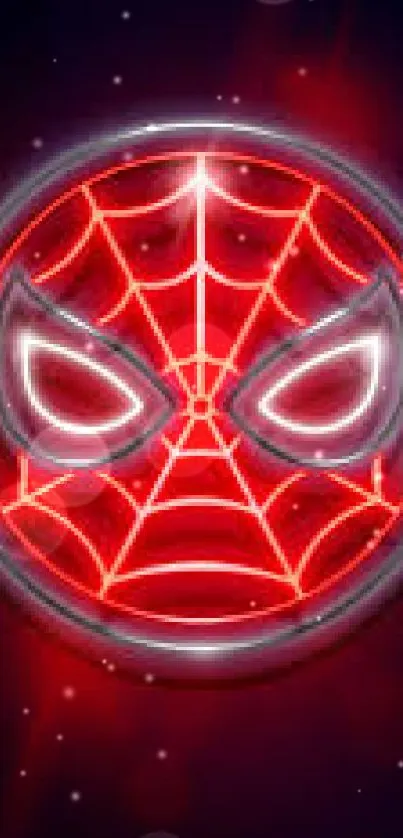 Neon Spider-Man emblem glowing on a dark background.