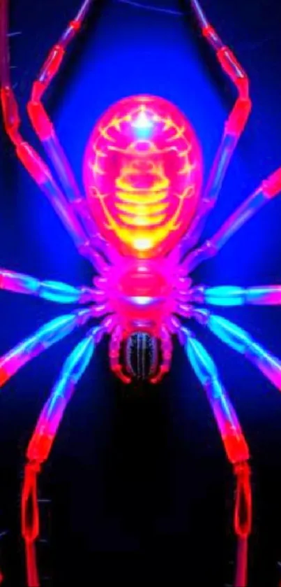 Vibrant neon spider with glowing colors on a dark background.