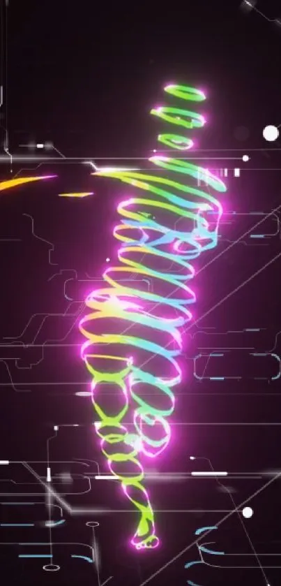 Vibrant neon spiral art on dark background, perfect for digital wallpaper.