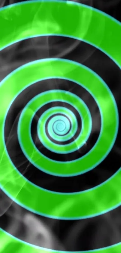 Neon green spiral with smoky background effect on mobile wallpaper.