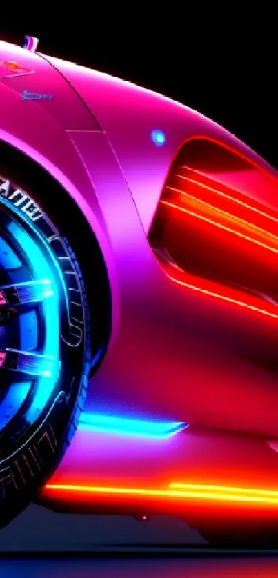 Neon pink sports car with glowing lights aesthetic.