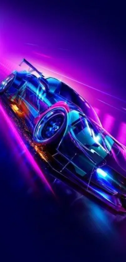 Neon sports car with vibrant colors in futuristic style for mobile wallpaper.