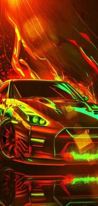 Neon sports car with vibrant colors and sleek design.