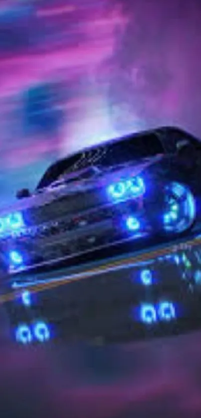 Neon sports car wallpaper with vibrant lighting effects.