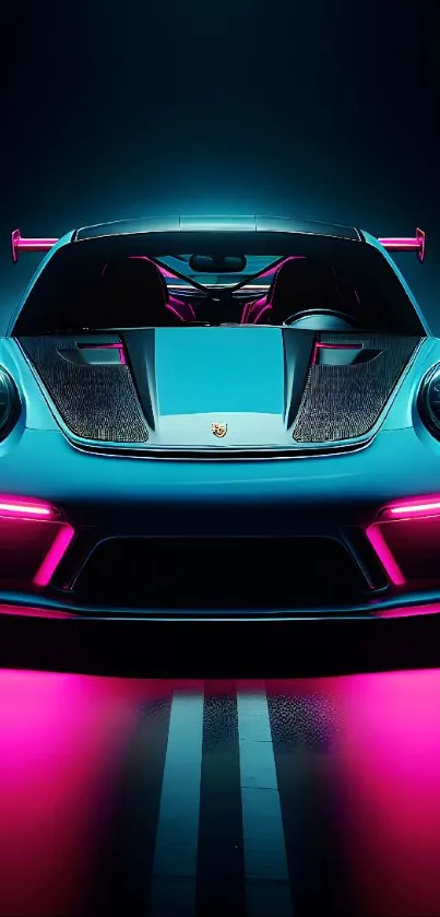 Sportscar with vibrant neon lighting in a dynamic mobile wallpaper.