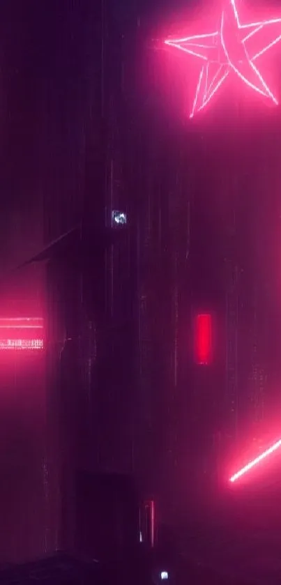 Neon pink star and lights in a futuristic cyberpunk style.