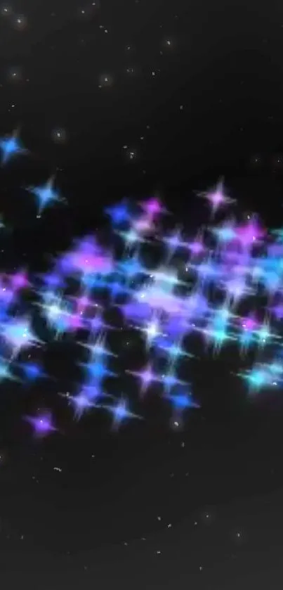 Neon star galaxy wallpaper with vibrant blue and purple hues on a black background.