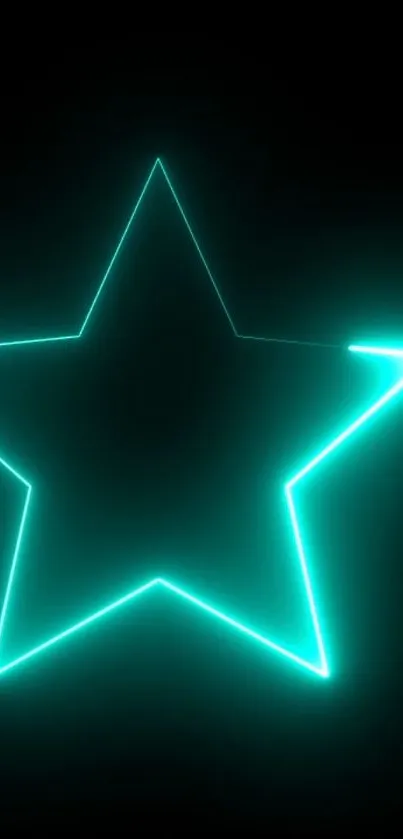 Neon turquoise star on a dark background.