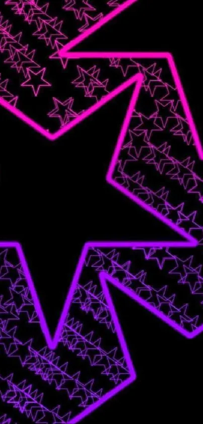 Neon star-themed mobile wallpaper on black background.