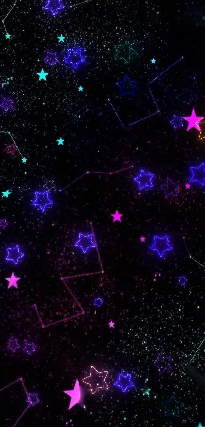 Vibrant neon stars in a dark sky wallpaper.