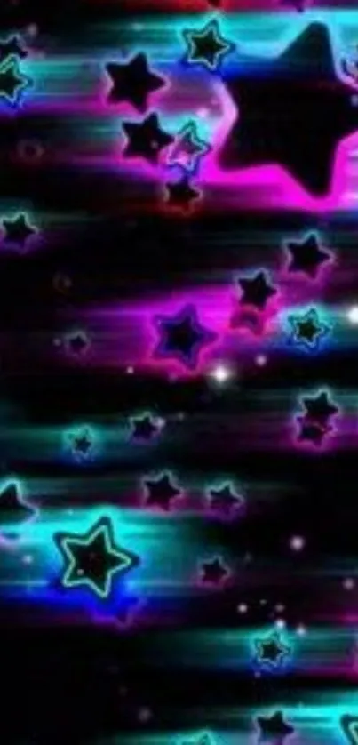 Neon stars and vibrant colors on dark wallpaper.