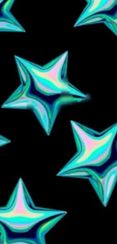 Neon turquoise stars on a black background wallpaper.