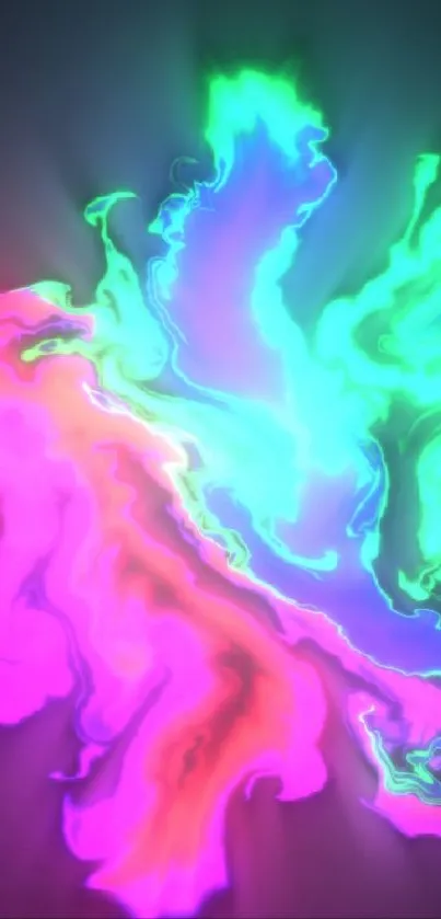 Vibrant neon swirl abstract art in pink, green, and blue hues.