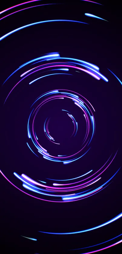 Dynamic neon swirl in purple and blue tones for mobile wallpaper.