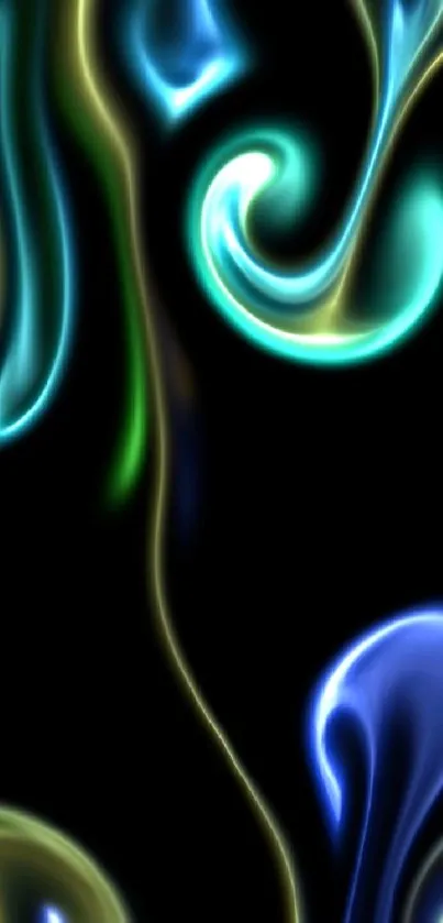 Vibrant neon swirl mobile wallpaper with abstract design and black background.