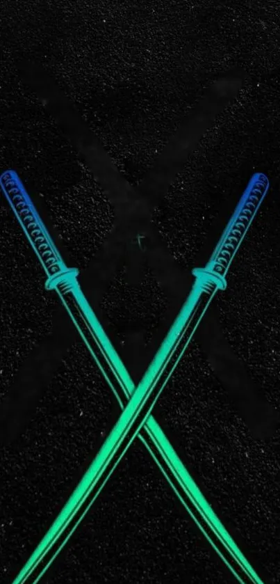 Neon crossed katanas wallpaper on a dark background.