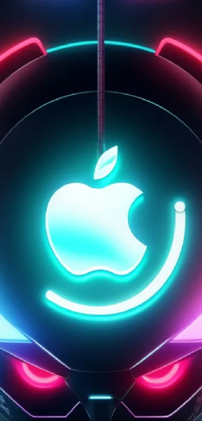 Futuristic neon wallpaper with Apple logo.