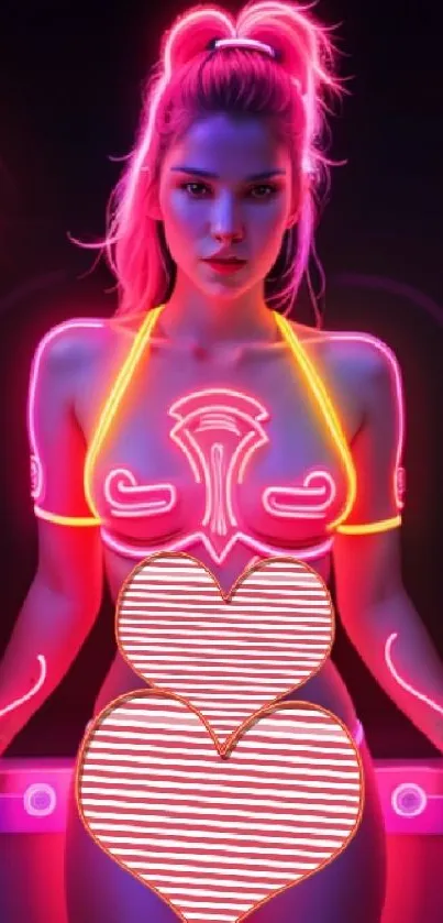 Futuristic neon fashion art wallpaper with vibrant colors and glowing elements.