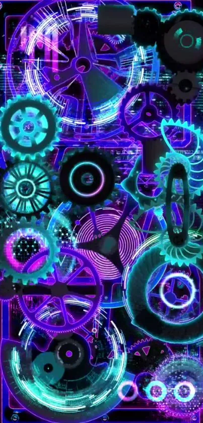 Neon-themed gear design wallpaper with vibrant blue and purple hues.