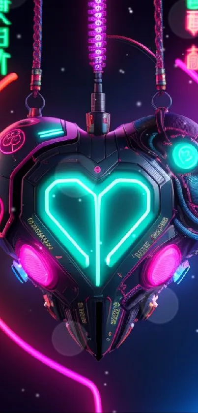 Futuristic neon heart design with vibrant colors.