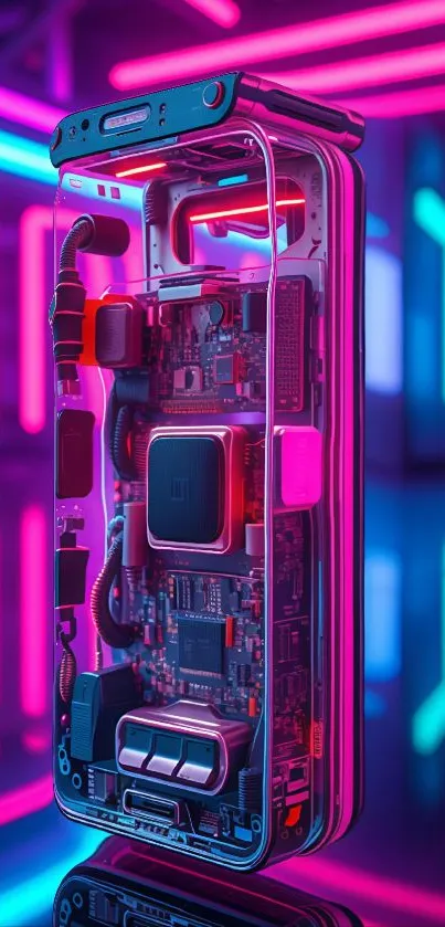 Futuristic neon-lit phone with intricate tech design.