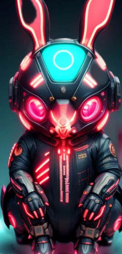 Neon lit tech rabbit with cyberpunk aesthetics in vibrant colors.