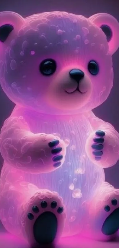 Cute neon teddy bear with a vibrant pink glow, perfect for mobile wallpaper.