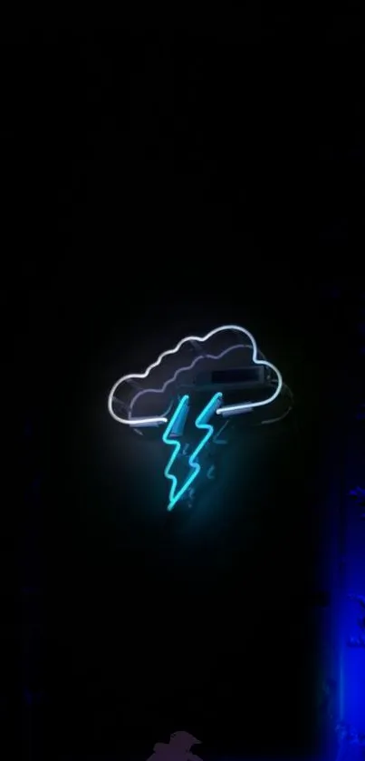 Dark neon thunderstorm wallpaper with lightning bolt and cloud design.