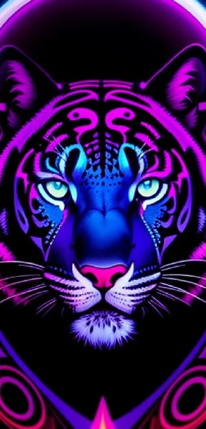 Neon tiger artwork with vibrant purple and pink hues, perfect for phone wallpapers.