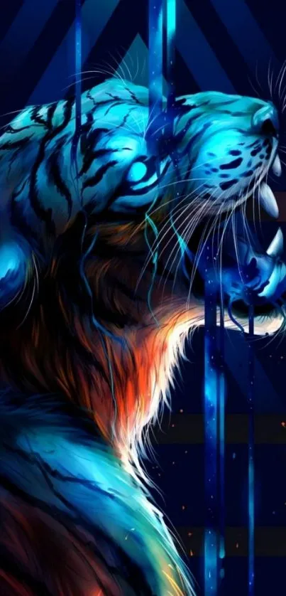 Vivid neon tiger digital art wallpaper with striking colors.