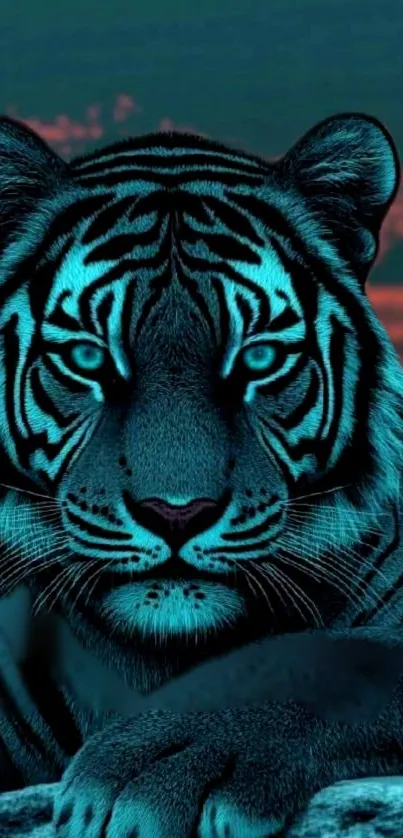 Neon tiger art with glowing stripes in captivating design.