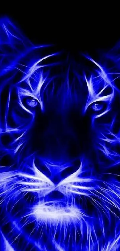 Neon blue tiger artwork for mobile wallpaper.