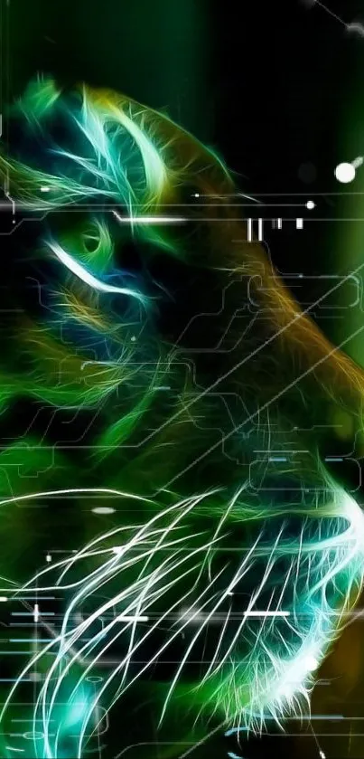 Neon tiger digital art glowing in green hues.