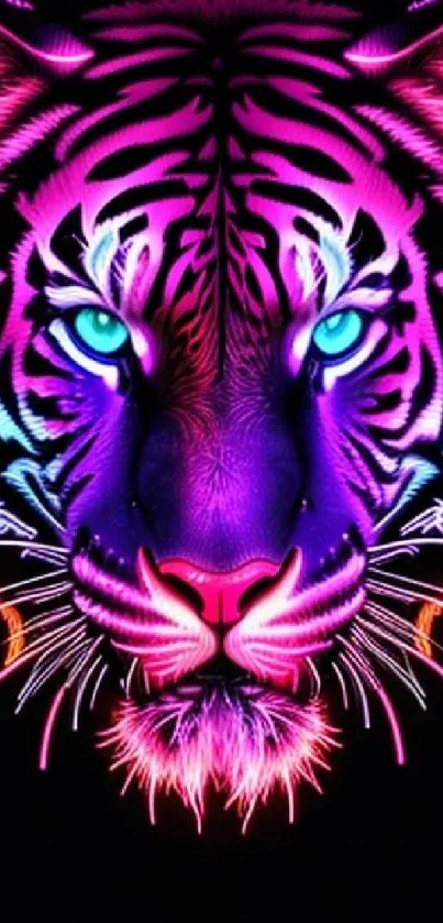 Vibrant neon tiger illustration on a black background.