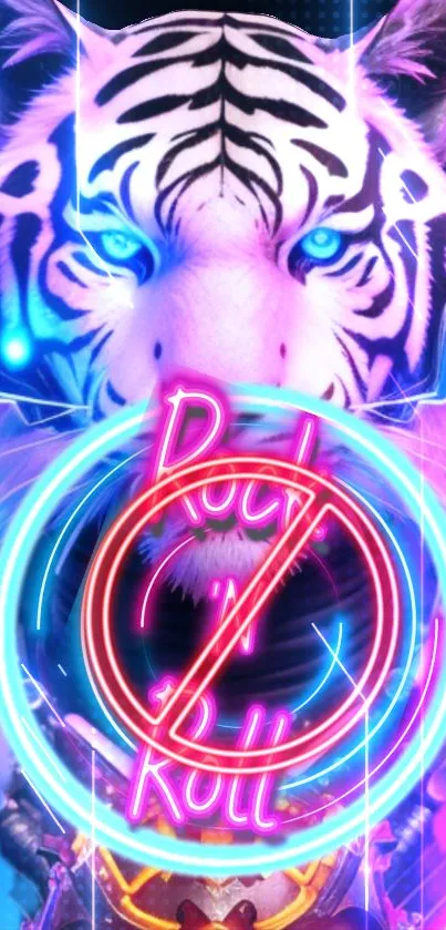 Neon pink tiger with bold rock 'n roll theme.