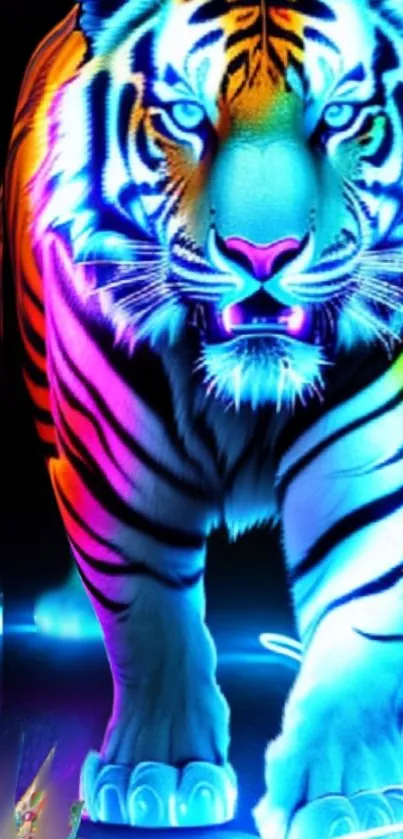 Vibrant neon tiger in a colorful and dynamic design for mobile wallpaper.