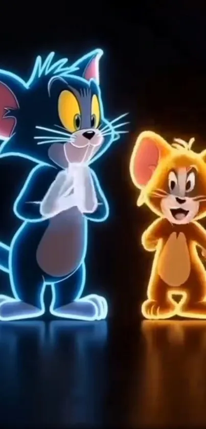 Neon Tom and Jerry cartoon wallpaper.